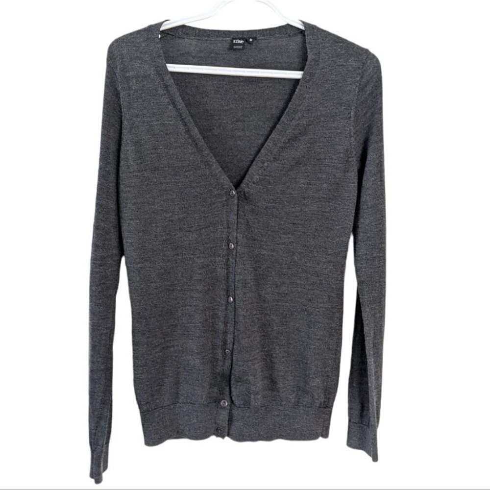 Simons merino wool charcoal grey knit cardigan v neck Medium @B5